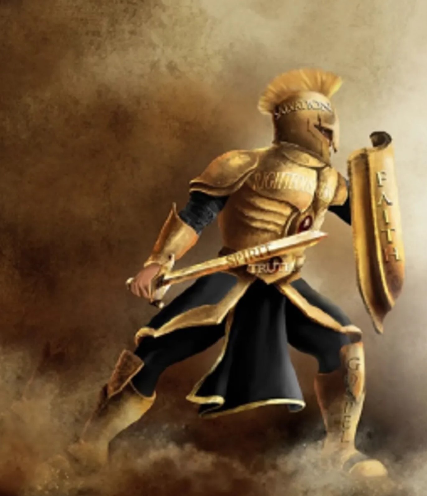 An illustration of a warrior wearing the Armour of God