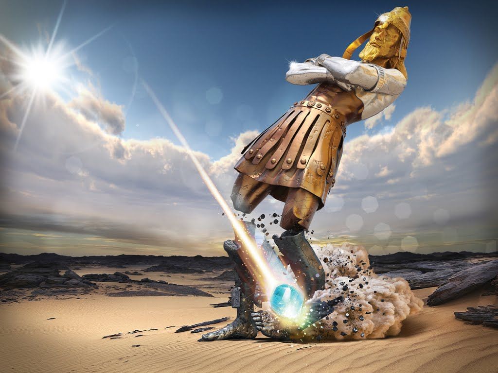 Nebuchadnezzar’s dream statue being struck by a stone