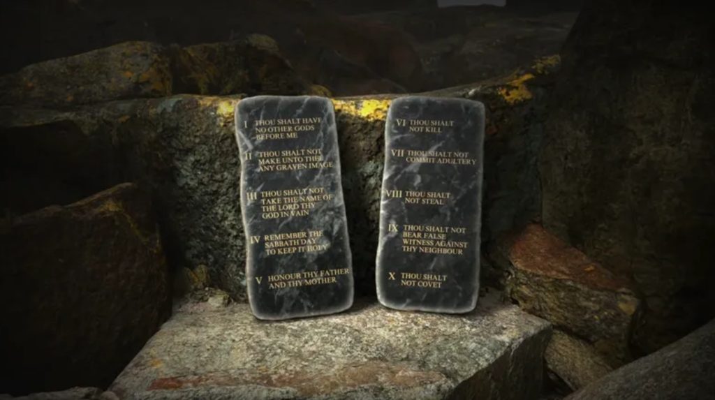 The Ten Commandments on two stone tablets